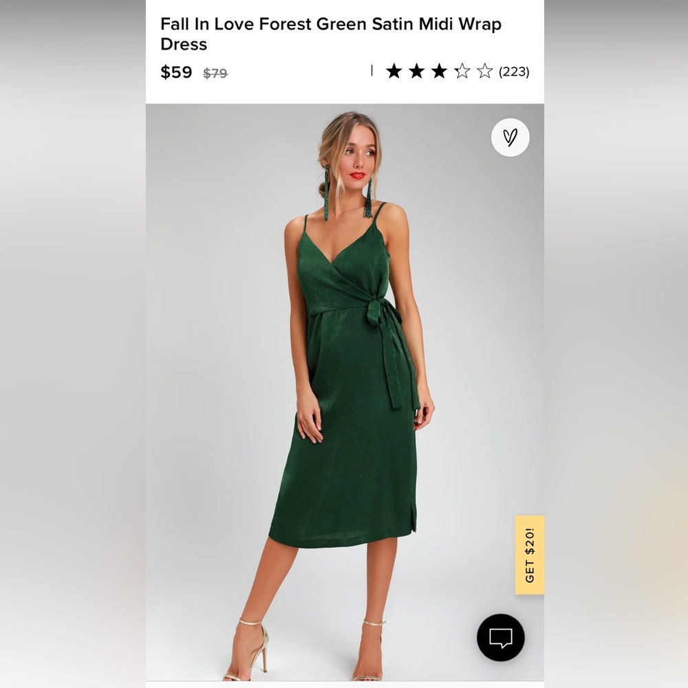 Lulu’s Fall In Love Green midi satin wrap dress
